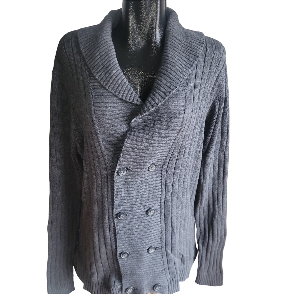 Le Chateau Men's Gray Double-Breasted Knit Cottagecore Fisherman Cardigan XL